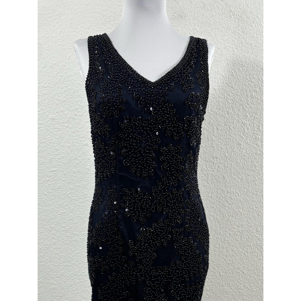 Vintage Stenay Dress Womens Medium Navy Blue Beaded Sleeveless V Neck Cocktail - Picture 2 of 9